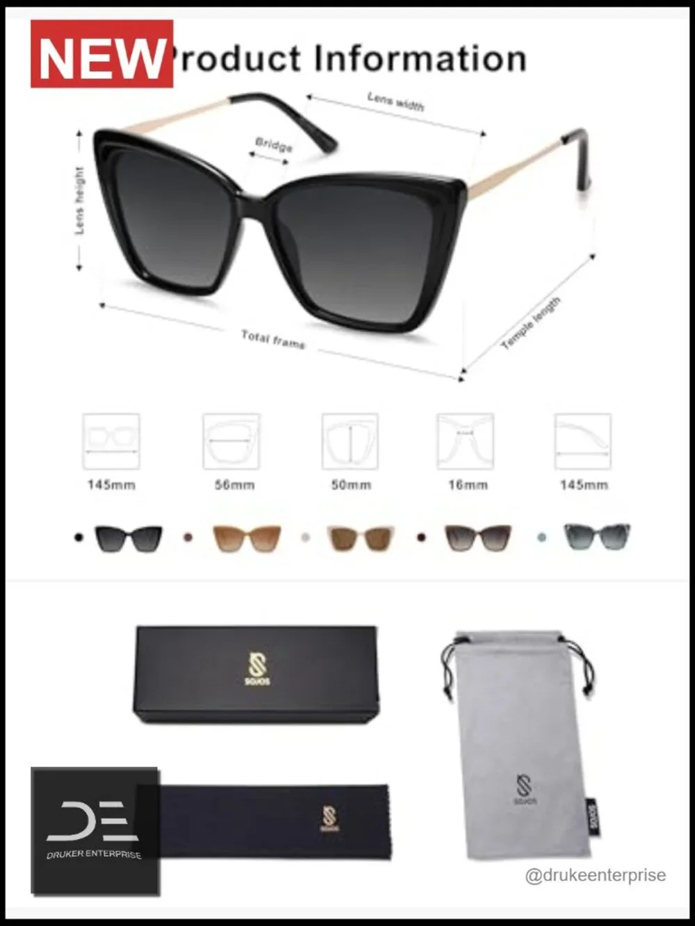 Polarized Cat Eye Sunglasses UV400 Protection Oversized Square